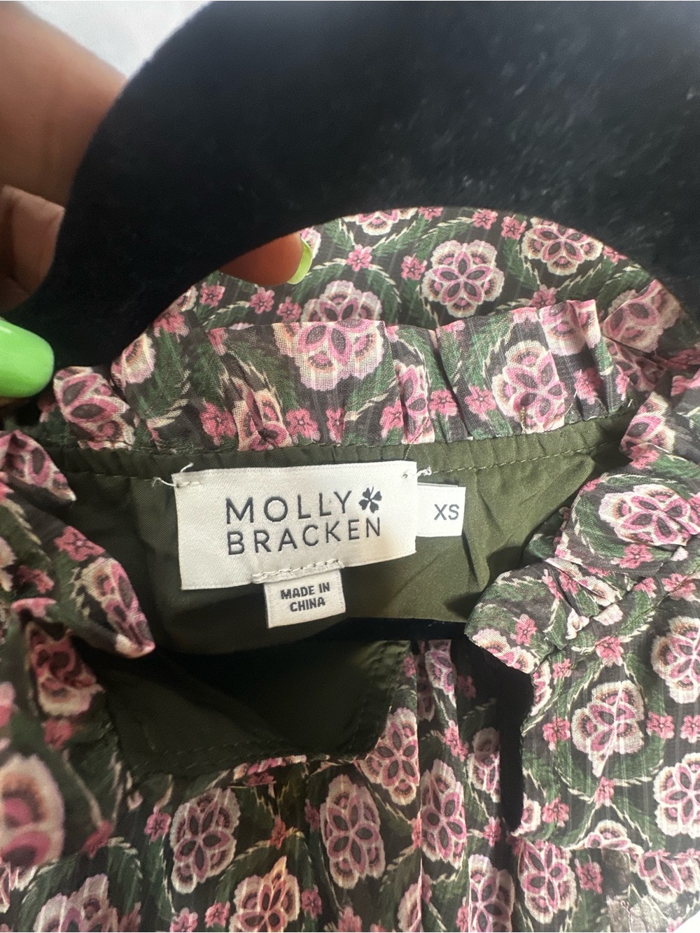 Molly Bracken Olive Tunic Dress with Pink Floral Print - Picture 5 of 7